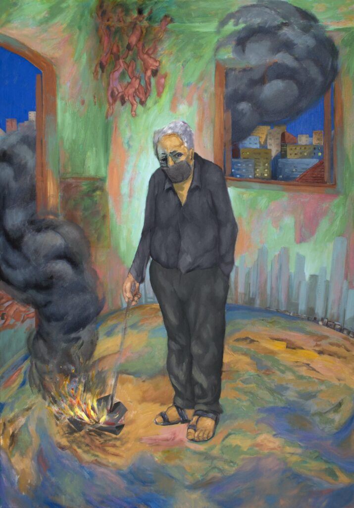 Sudhir Patwardhan, Smoke (2021), Oil on canvas; Image courtesy of Vadehra Art Gallery