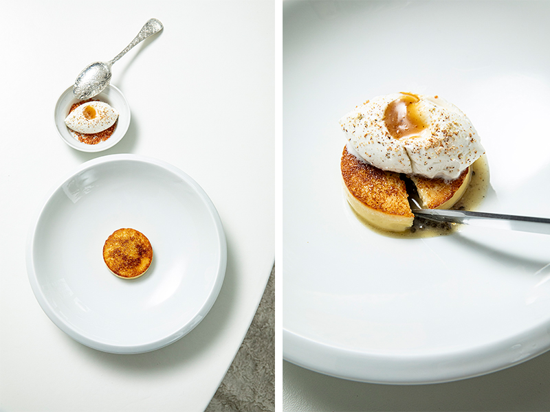 Left: ‘Nonette d'Esturgeon’ featuring a sturgeon ‘nonette’ (a pastry, often a small gingerbread cake) wrapped in brioche. Right: This dish serves as a bridge between traditional flavours and contemporary ingenuity. (Image Credit: Le 1947)