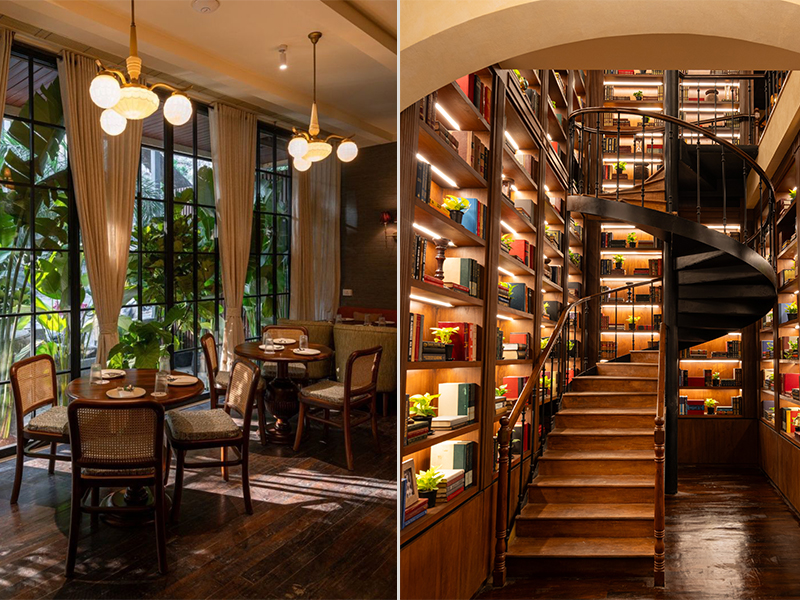Sip on craft cocktails, fine champagnes, and curated spirits at a marble-topped bar or by Eve’s signature library wall and under the warm glow of chandeliers. ( Image Credit: Eve Santacruz)