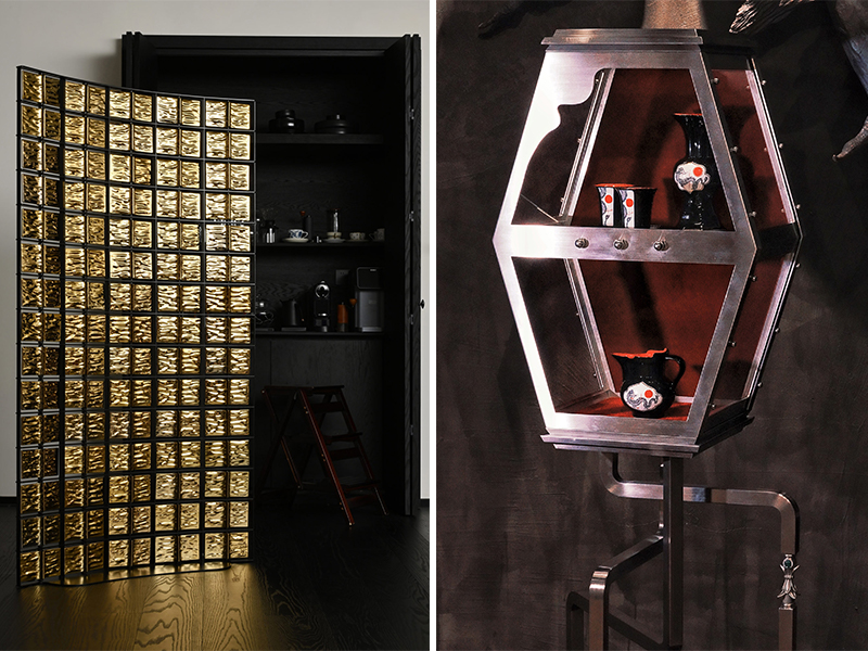 Left: In the Made in JDZ section in hall 3, ‘Moonline – moonlit waters screen’ glimmers. Right: The Lingbao Spirit Cabinet by Tanchur adds a pop of colour to the exhibit. (Image Credits: Courtesy of Design Shanghai)