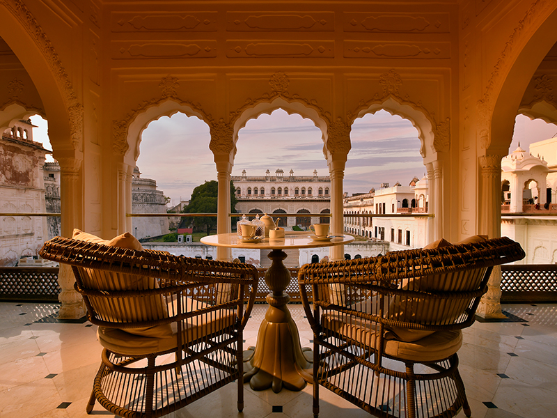 The Shikargarh Suite opens onto a breathtaking balcony with panoramic views of Qila Mubarak’s inner enclosures, including the ‘Qila Androon’ and the majestic Darbar Hall gardens, framing history in every glance. ( Image Credit: Ran Baas- The Palace Hotel)