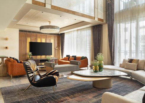 With a sculptural brass staircase that truly steals the show and a terrace lounge worth the breeze, this 10,000 sq. ft. Jaipur penthouse by Gangwal PMC is a masterclass in layered materiality, refined calm, and quiet, contemporary luxury.