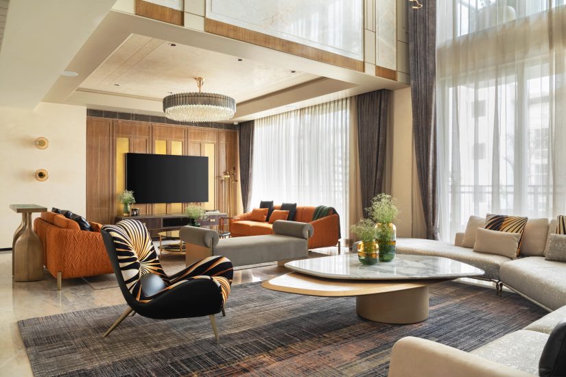 With a sculptural brass staircase that truly steals the show and a terrace lounge worth the breeze, this 10,000 sq. ft. Jaipur penthouse by Gangwal PMC is a masterclass in layered materiality, refined calm, and quiet, contemporary luxury.