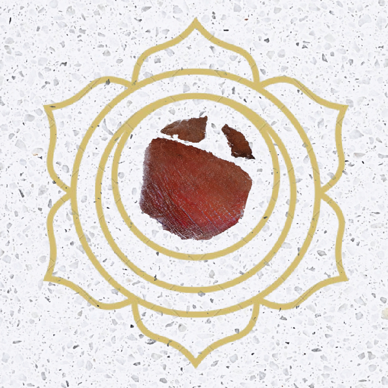 Red Aventurine lends its deep, earthy tones and subtle shimmer, reinforcing the pattern’s energetic depth to the Sacral Chakra. (Image Credit: Bharat Floorings)
