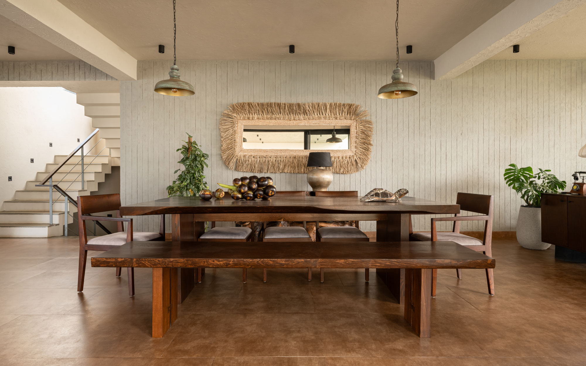 Tactile Textures and Natural Elements add a Boho Chic vibe to the entire space vibe. The lighting is from Purple Turtles, mirror from Outdoor Connections, table from Creatomy and the rest of furniture and accessories from Beruru, Chairs & Company and Cane Boutique. (Image Credits: Justin Sebastian, Athul Niranjan).