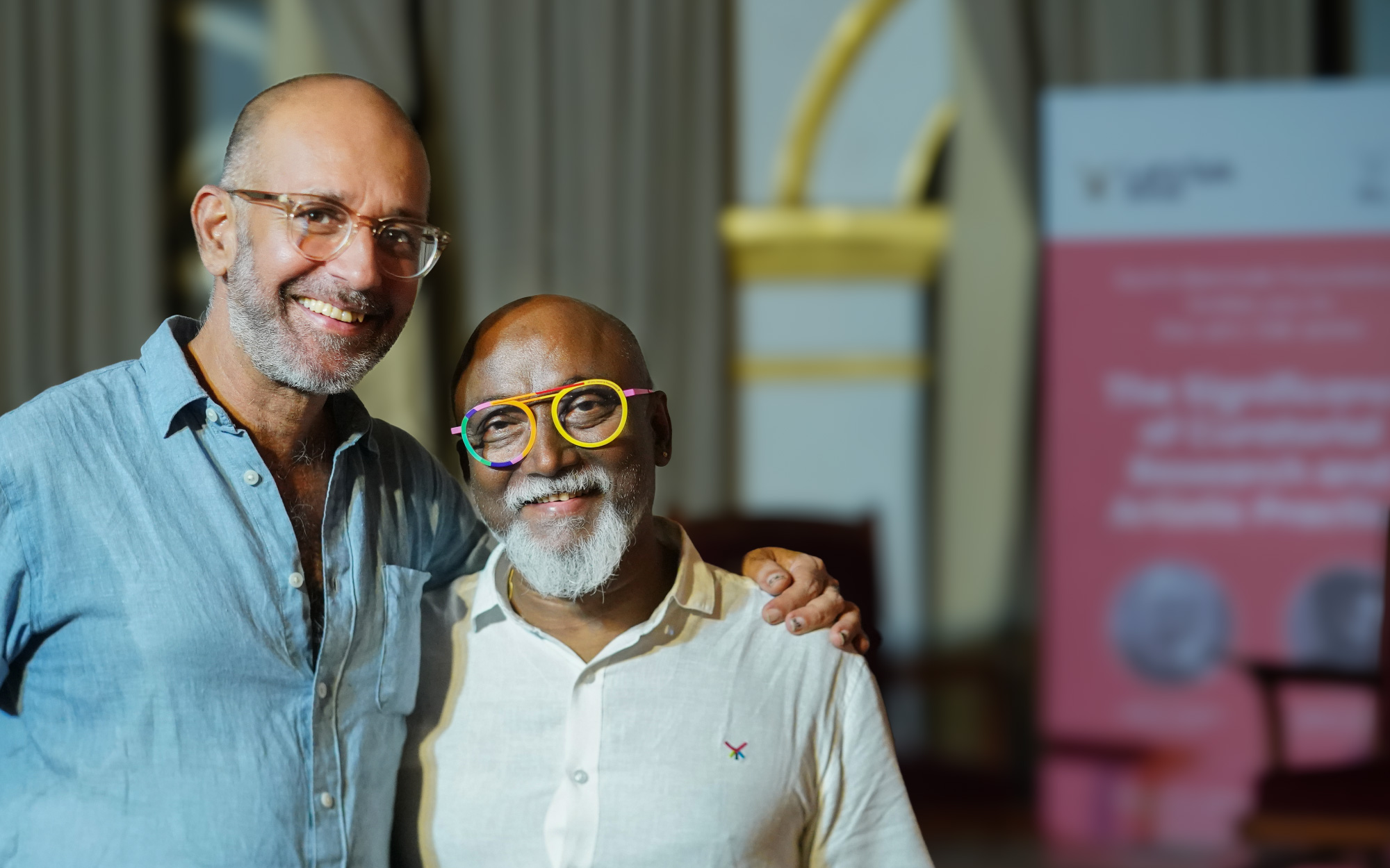 Nikhil Chopra with Bose Krishnamachari, President, Kochi-Muziris Biennale. (Image courtesy of Kochi Muziris Biennale)