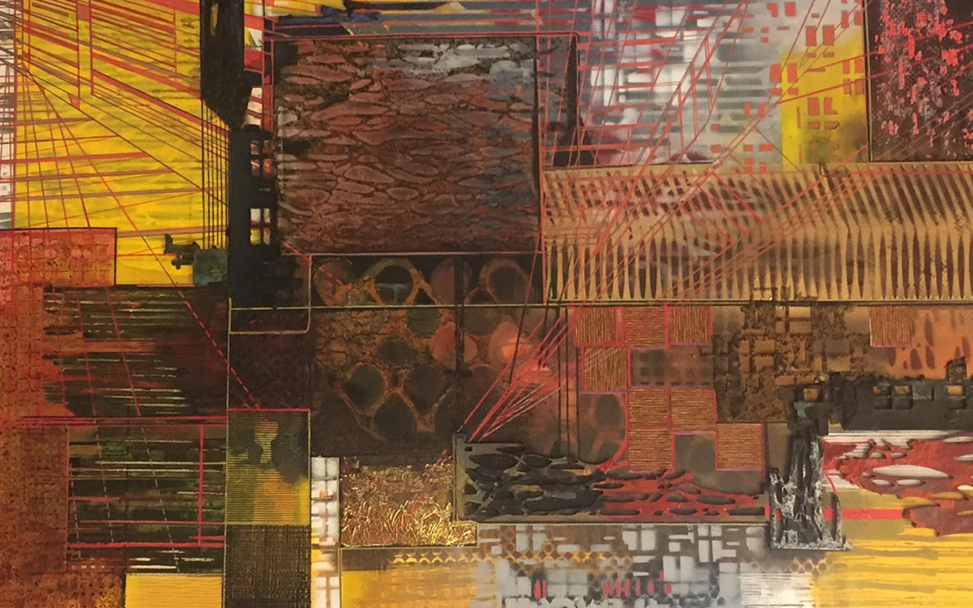 ‘Quanta’ from Miller’s Vanishing Point series captures architectural abstraction through restless geometric planes, like a cityscape in motion. (Image Credits: Brinda Miller)