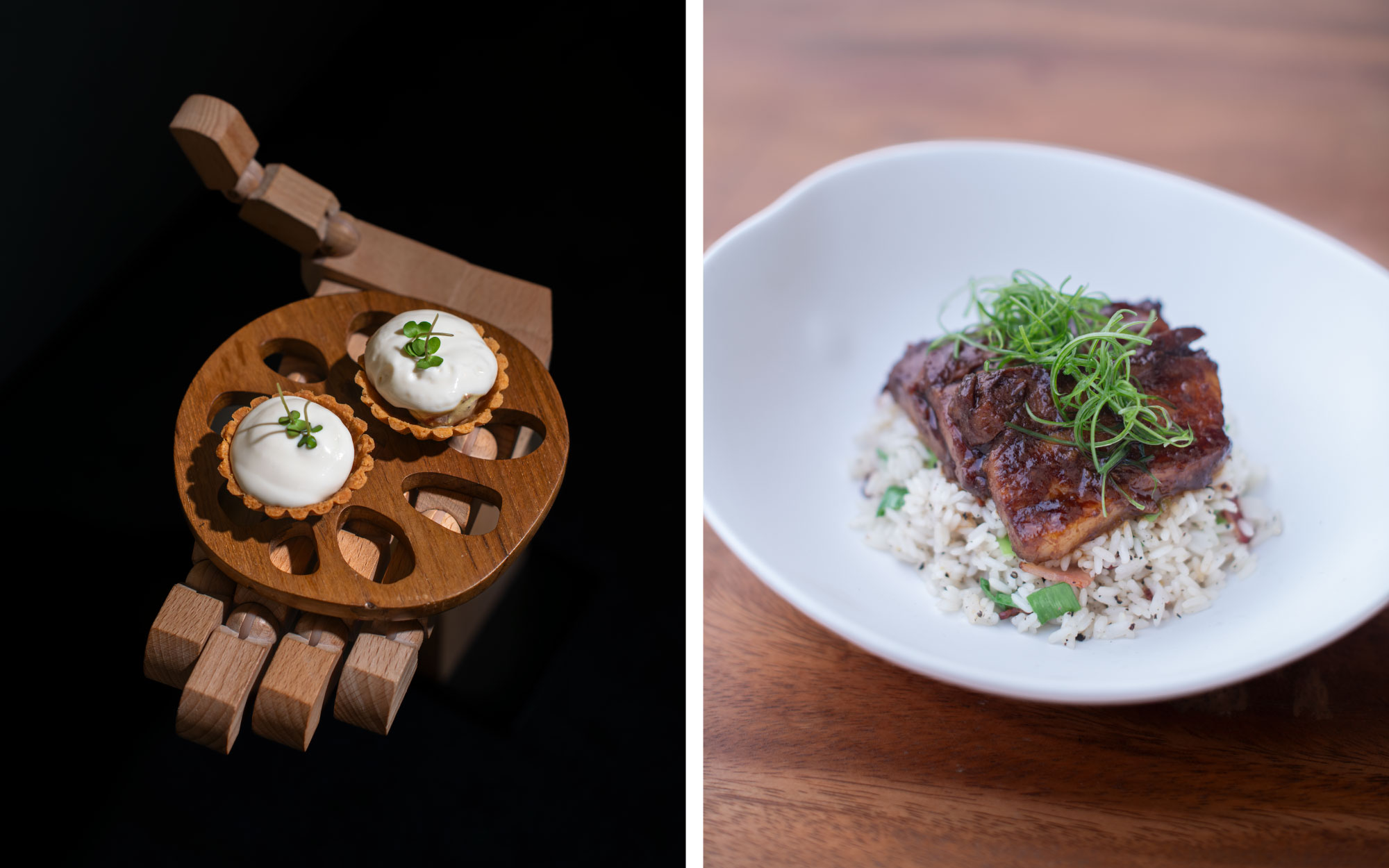 Sweet sungold tomatoes with brie cream and tamarind gel over almond shortcrust into malt-glazed pork belly, where fire-led cooking quietly caramelises and deepens every flavour. (Image Credit: Hearth)