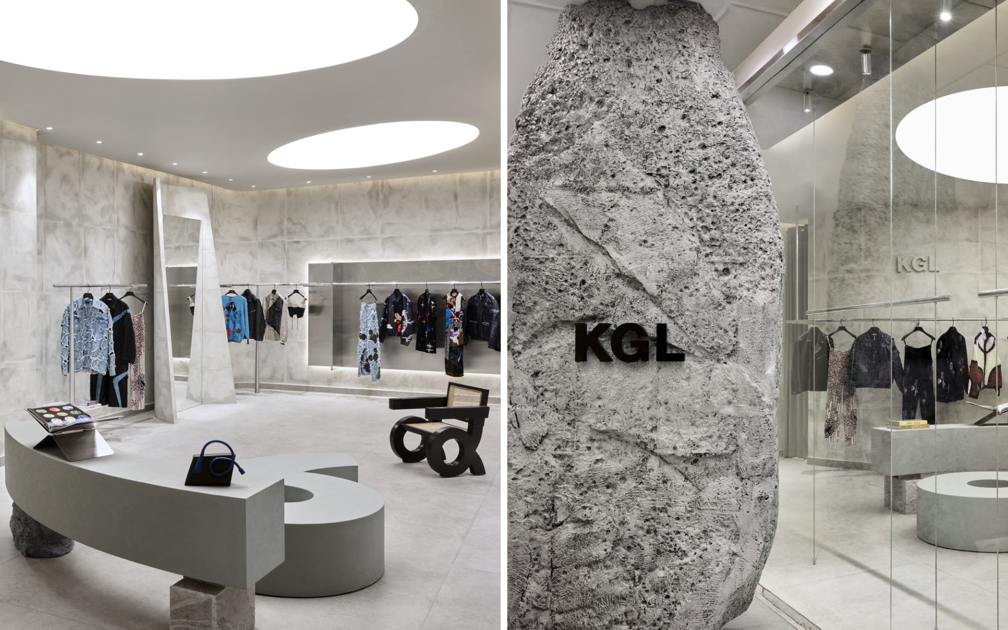 Relying heavily on the starkness of concrete, stainless-steel and stone textures, the KGL store at The Dhan Mill is a playground for spontaneity and restraint. (Image Credits: Reuben Singh and Akshay Srivastava) 