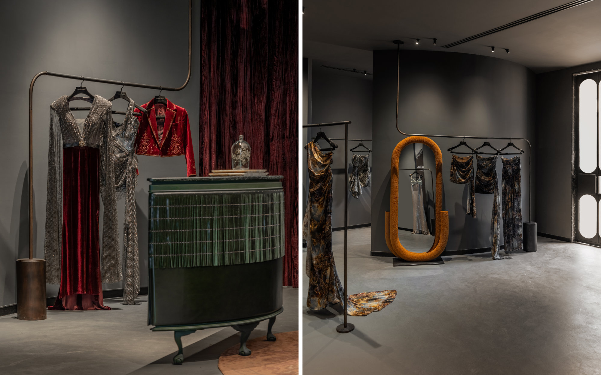 Bespoke furniture, mirrors and key spatial elements were designed and executed by Essentia Home, with each piece drawing from the designer duo’s language. (Image Credits: Shantnu Nikhil) 
