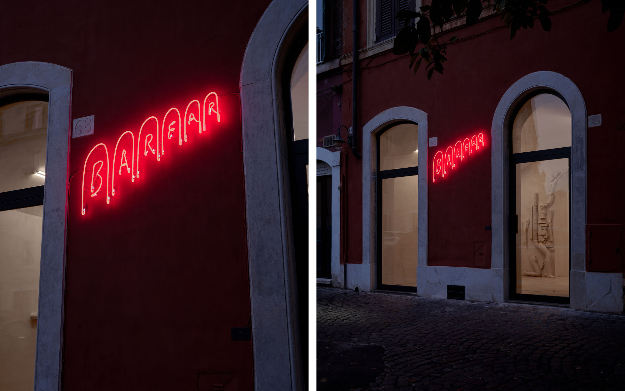 Left: A bespoke neon sign beckons visitors inside. Right The mysterious space unfolds as a hallucinatory world of light, sculpture, and sound. (Image Credits: Jasper Fry)