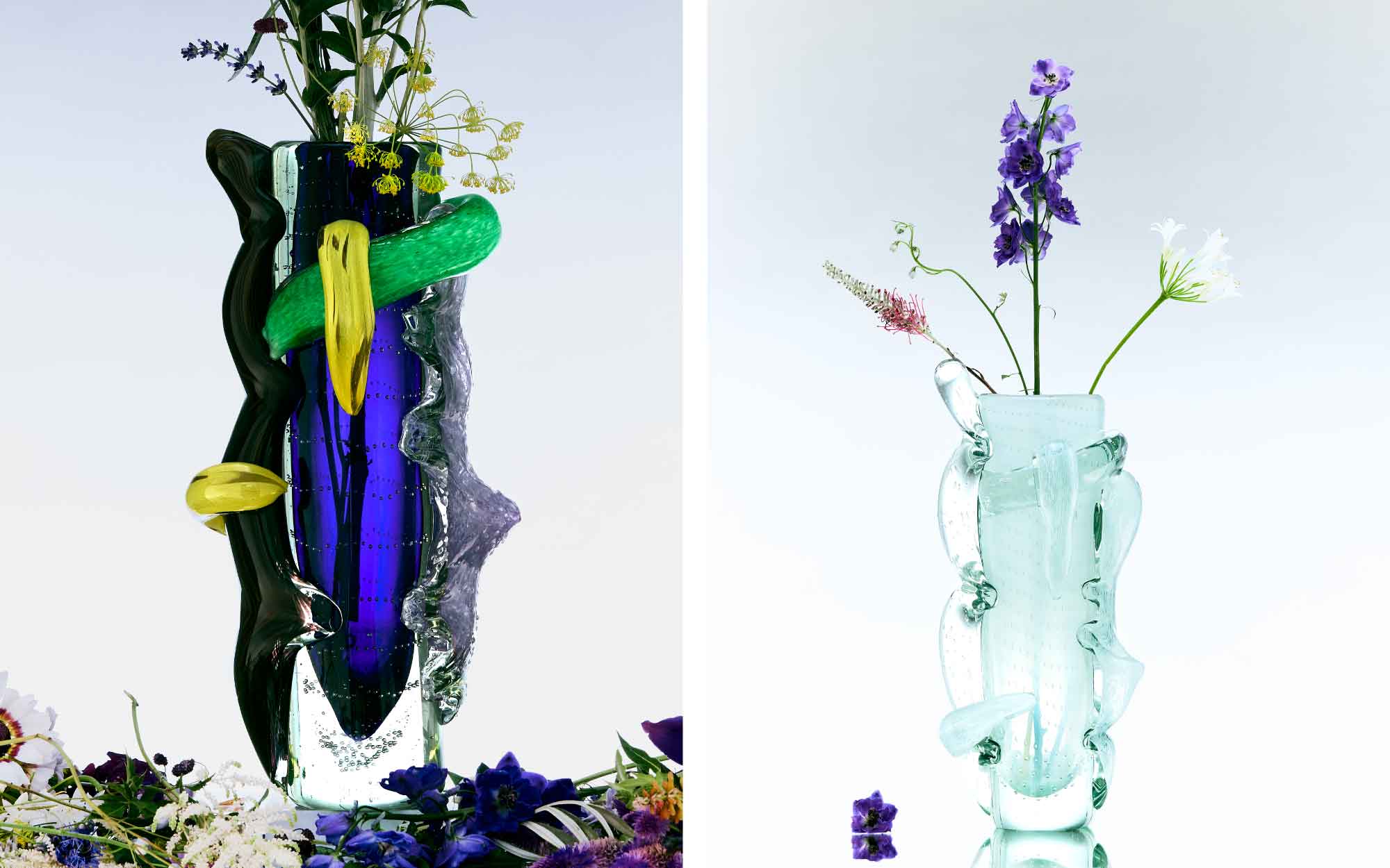 ‘That’s Bananas’ by Inderjeet Sandhu. A series of glass vases using the Cavendish banana, a fruit re-engineered, grown as a monoculture, and mass-produced for export, to mirror the selective exoticism in our daily lives. (Image Credits: Giovanni Salice) 