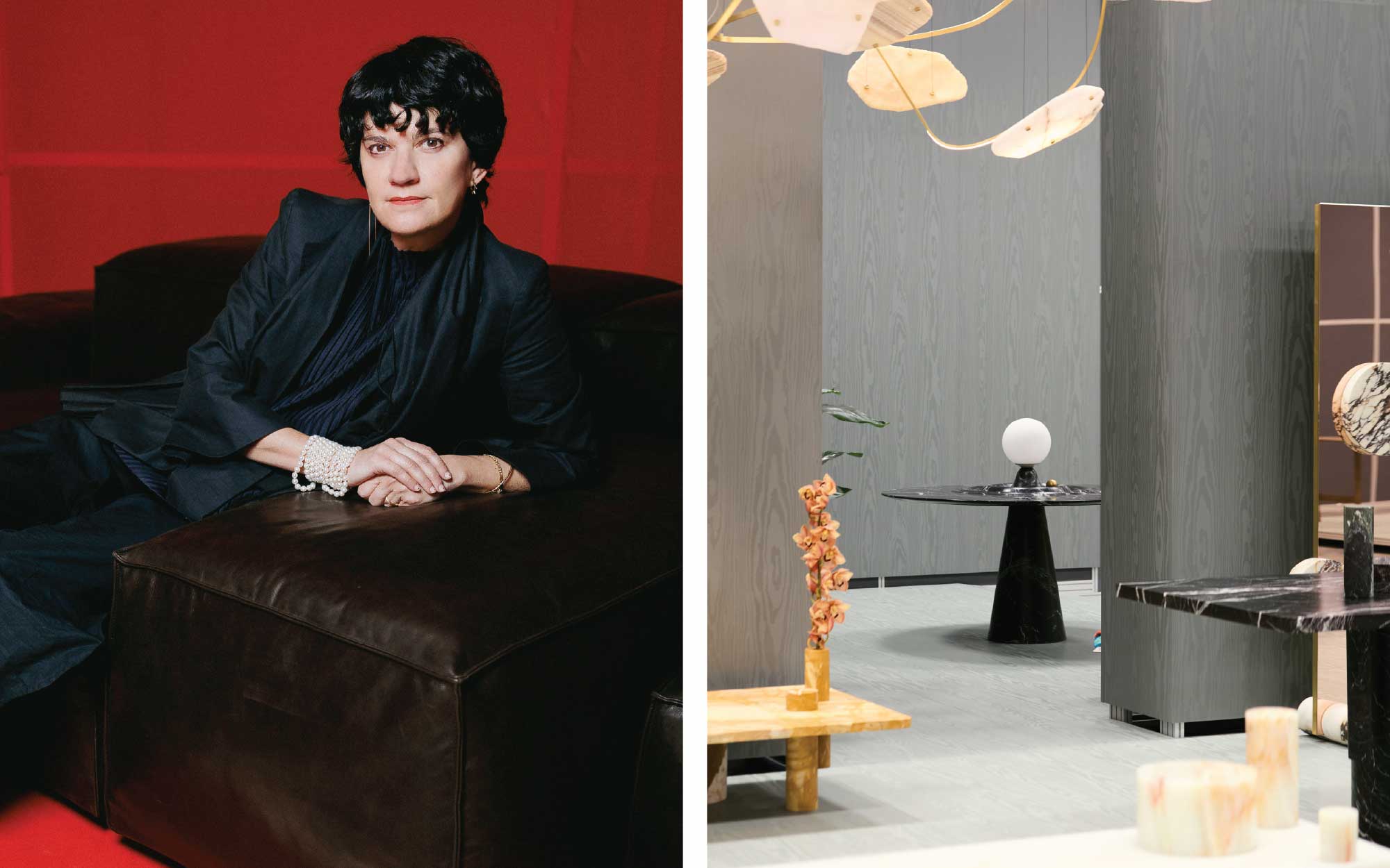 Left: Portrait of Annalisa Rosso, the curator of Salone Raritas. (Image Credits: Courtesy of Salone del Mobile). Right: (Image Credits: Courtesy of Salone) 
