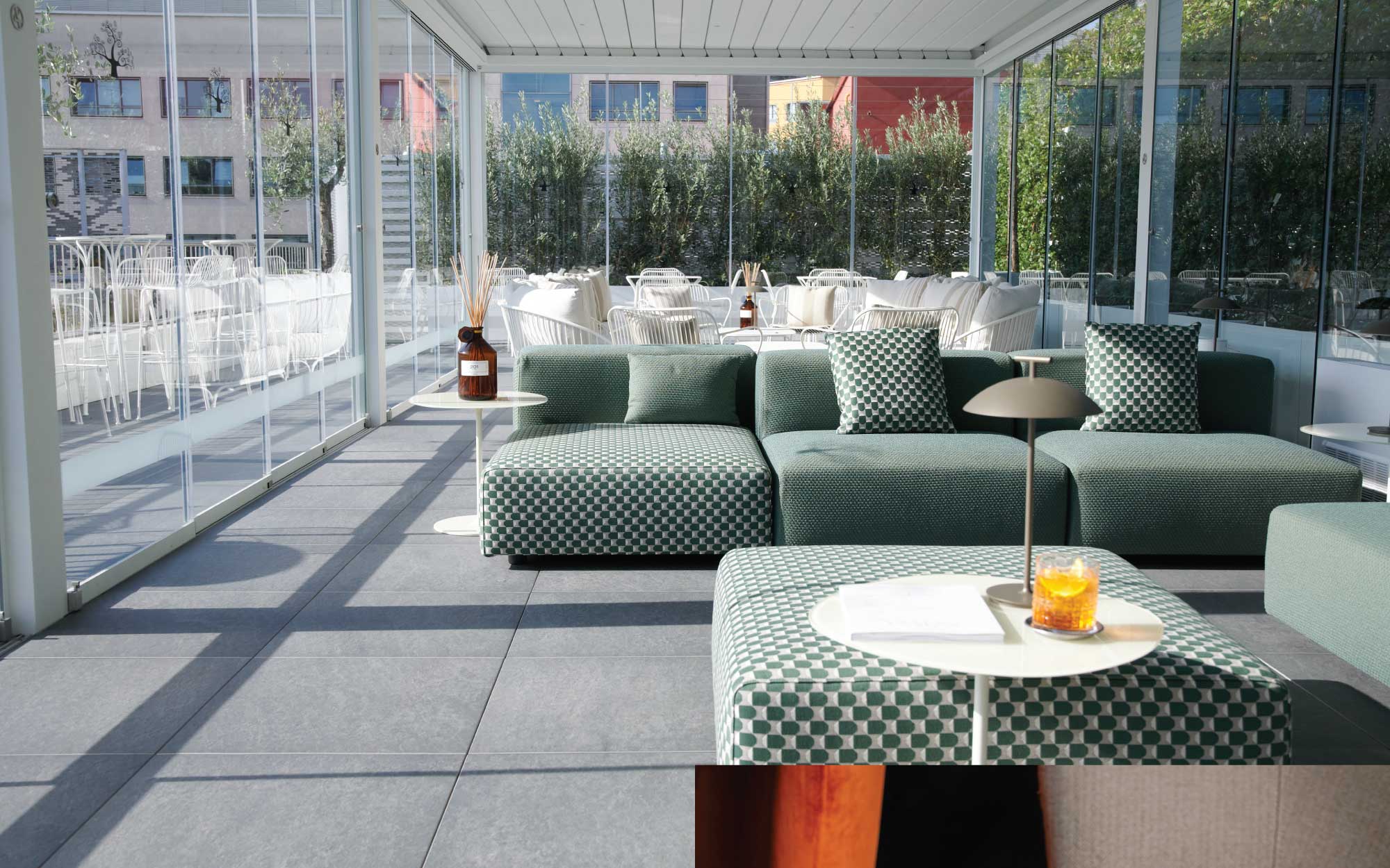 The Roof Deck of Magna Pars, l’Hotel à Parfum, unfolds as a refined open-air lounge, elegantly appointed with furniture pieces by Kartel. (Image Credit: Magna Pars L’Hotel à Parfum ) 