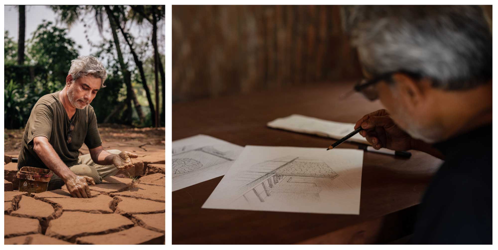  (L) Alwar Balasubramaniam working on ‘Not Just For Us’ for the India Pavilion. (© Talwar Gallery); (R) Alwar Balasubramaniam’s work for the India Pavilion. (© India Pavilion)
