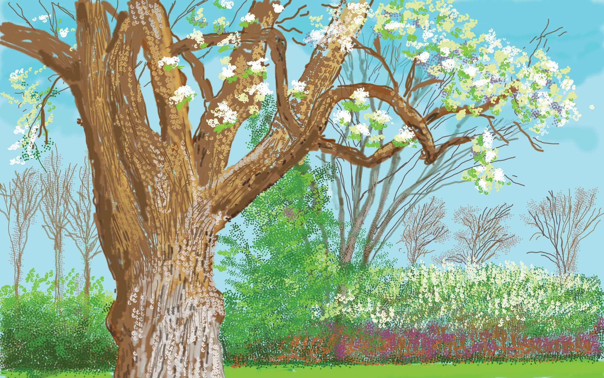 ‘27th March 2020, No.1,’ by David Hockney, 2020, is an iPad painting. (Image Credit: Fondation Louis Vuitton) 