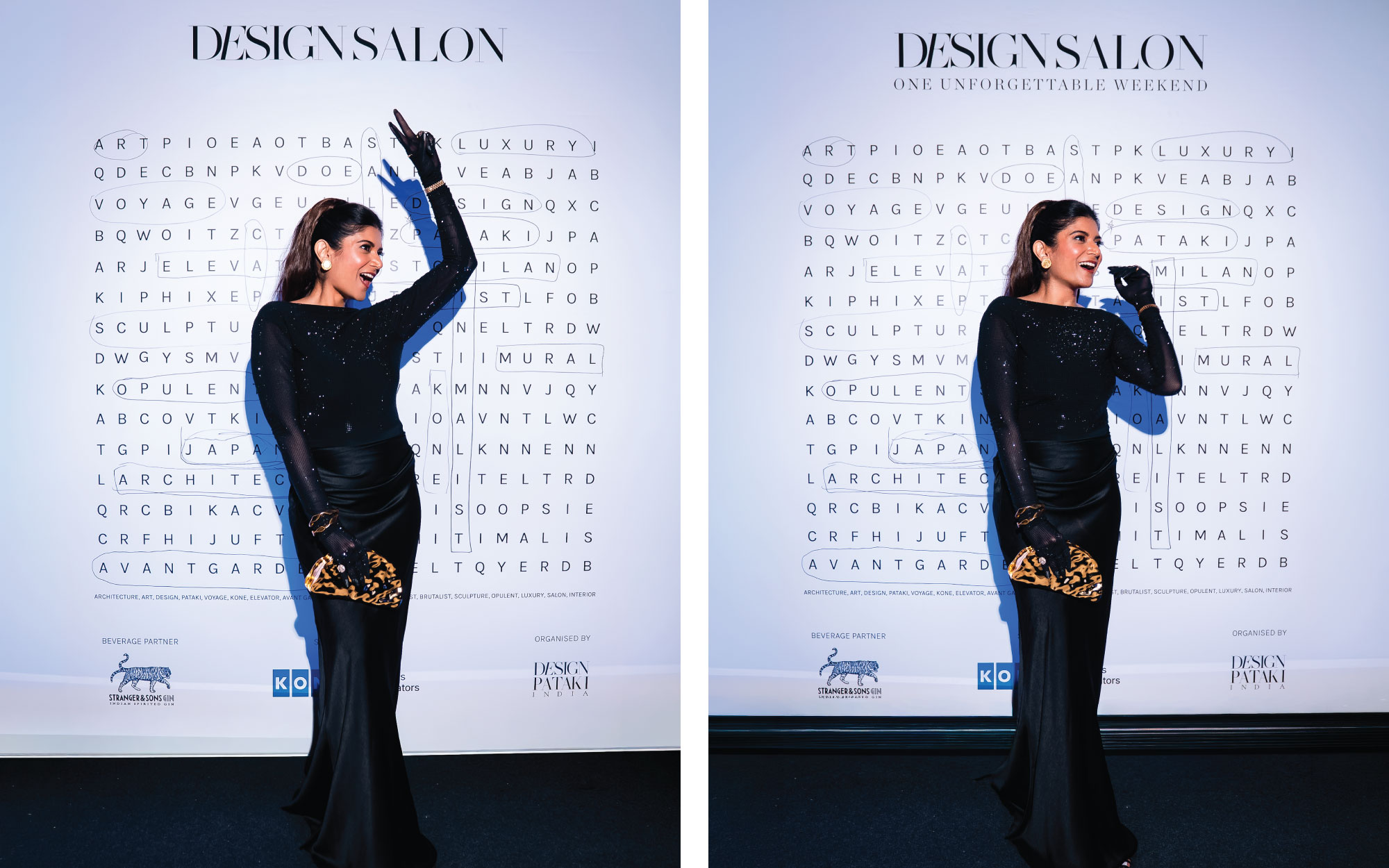 Between conversations and cocktails, Esha Gupta strikes a pose at the KONE photo-op. (Image Credits: Design Pataki) 