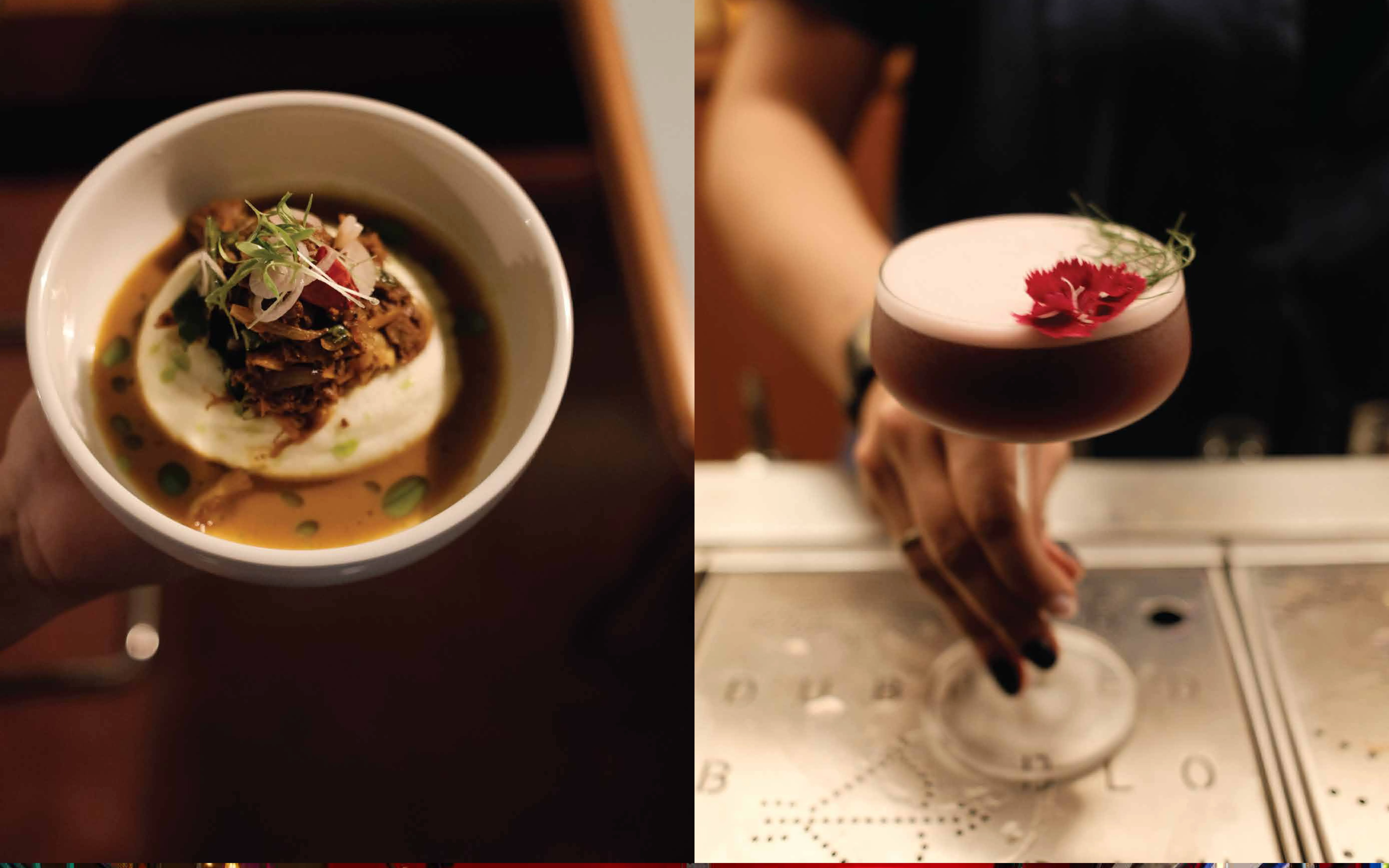 An uncomplicated, flavour-forward selection awaits patrons at Bar Doubble. Pictured above are “Banger of a Mash” and “The Lalbagh.” (Image Credits: Bar Doubble)
