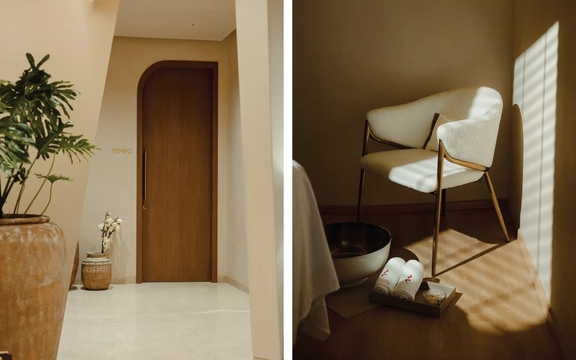 Curves soften the transitions between spaces, while material restraint keeps the environment grounded and keeps the curation from feeling ornamental. (Image Credits: Six Ways to Sunday for Dhun Wellness)