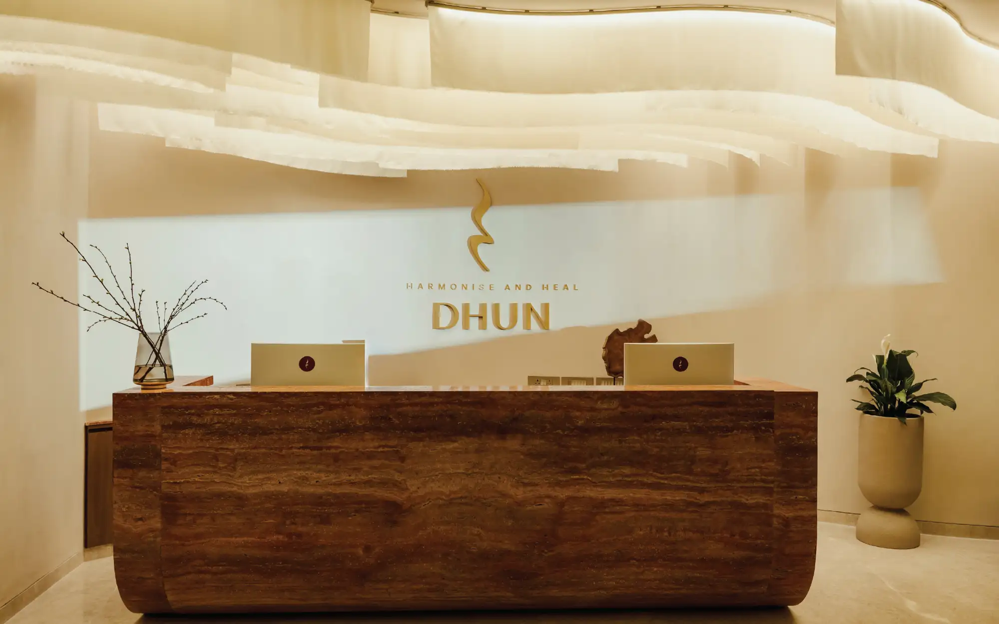 Upon entering, the reception immediately signals the very philosophy of Dhun Wellness: flow, calm, and quiet discovery. (Image Credits: Six Ways to Sunday for Dhun Wellness)