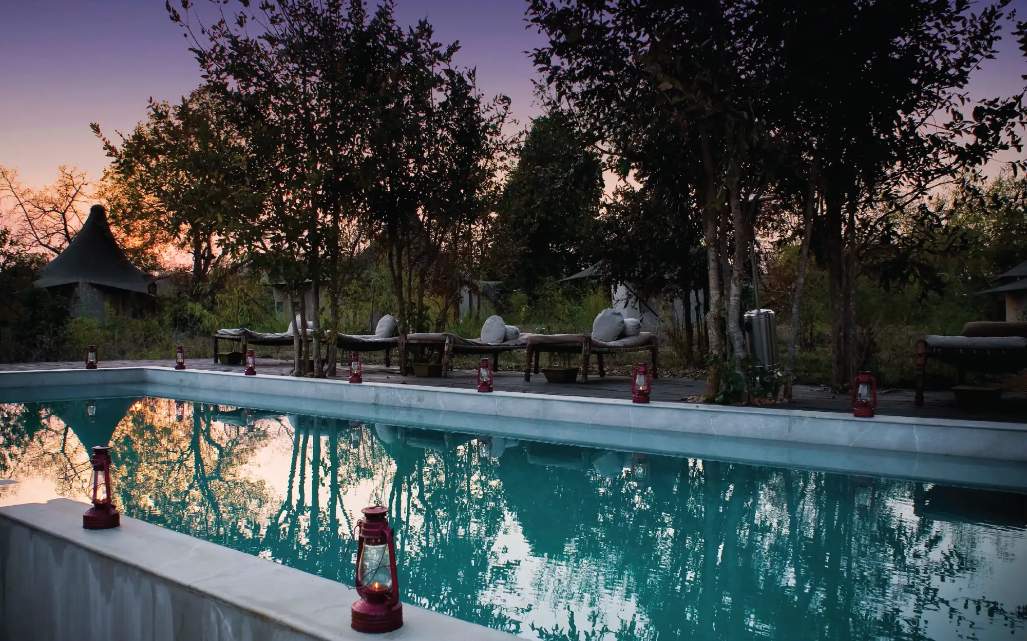 Nestled amid the forest, the pool blurs the boundary between cultivated luxury and the untamed landscape beyond. (Image Credits: Banjaar Tola, A Taj Safari)