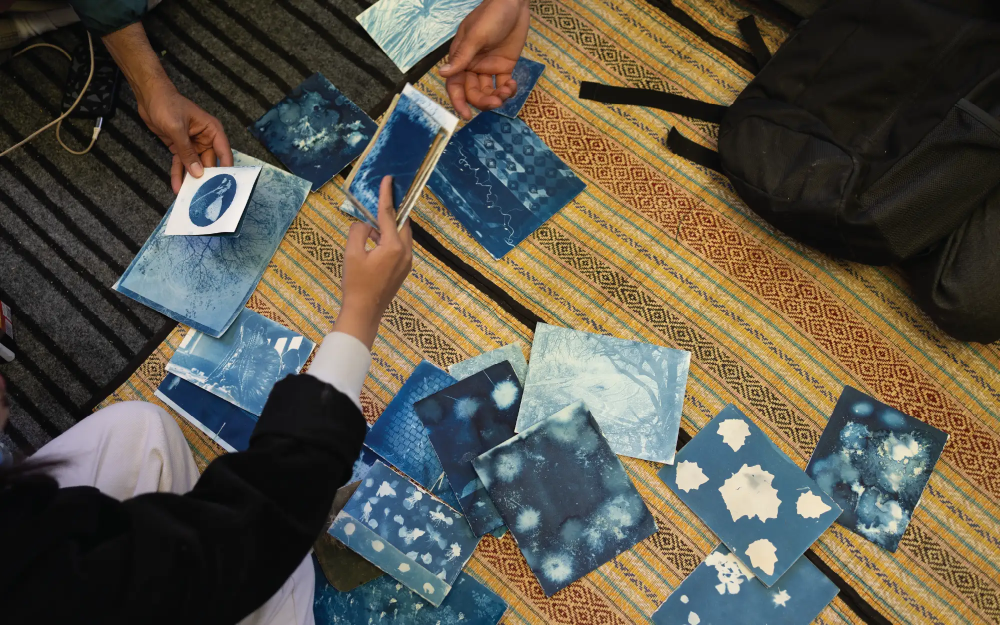 ‘Cyanotype Photography’ by Ayan Biswas, sā Ladakh - Edition Two, 2024 at Likir Village, Leh, Ladakh, India (Image Credits: Koppisetti Sri Sai Vaishnavi with Black Sheep Media House, courtesy of sā Ladakh Biennale)
