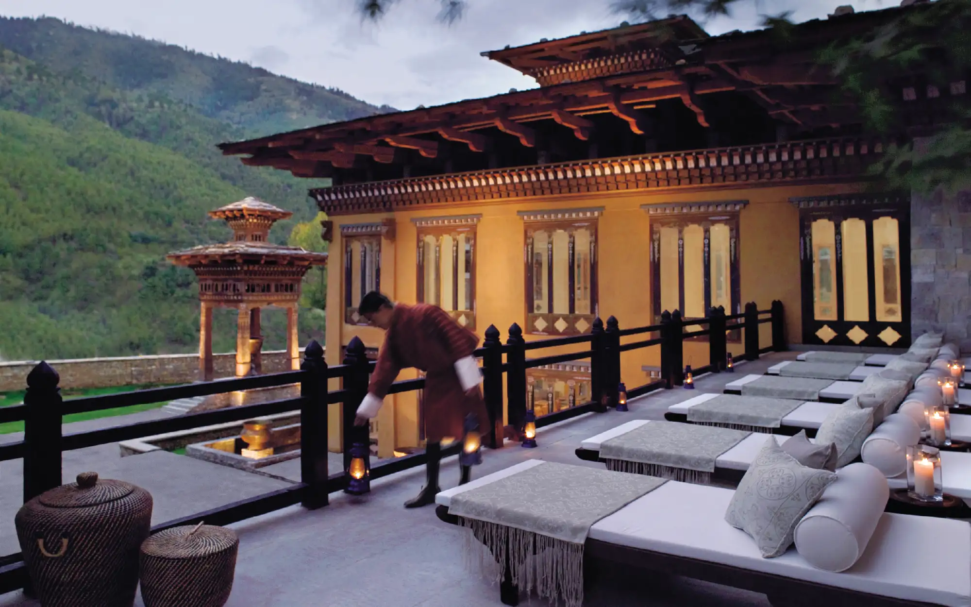 The outdoor deck is the perfect open-air retreat for reading and unwinding with your favourite person, or simply enjoying a peaceful moment by yourself. (Image Credit: Pemako Bhutan) 